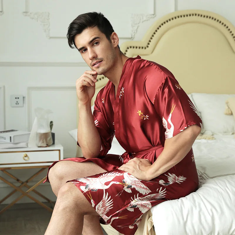 Peignoir Homme Satin Oiseau
