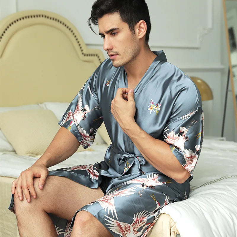Peignoir Homme Satin Oiseau