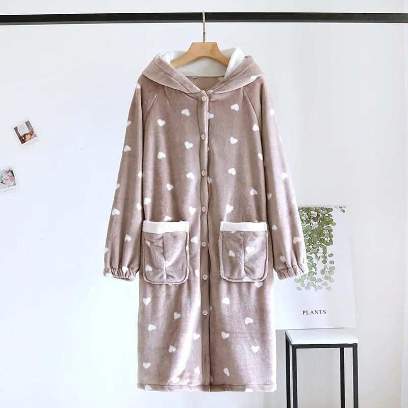Peignoir Polaire Femme Chaud à Capuche