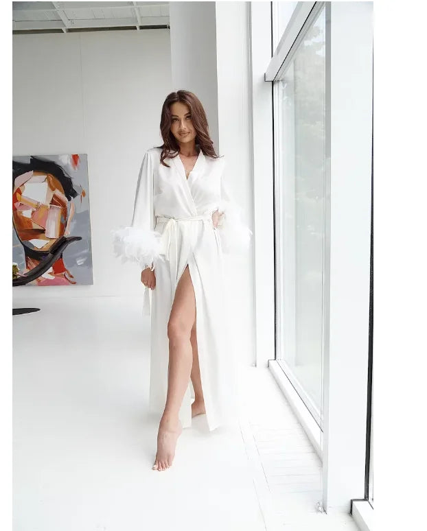 Peignoir Femme Soie avec Plumes