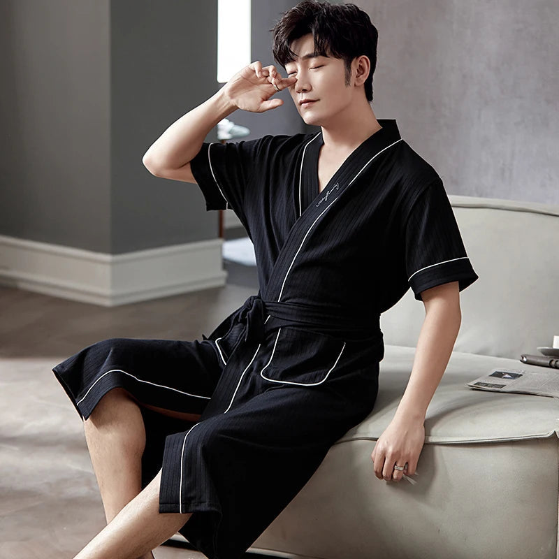 Peignoir Homme Manches Courtes Uni Léger