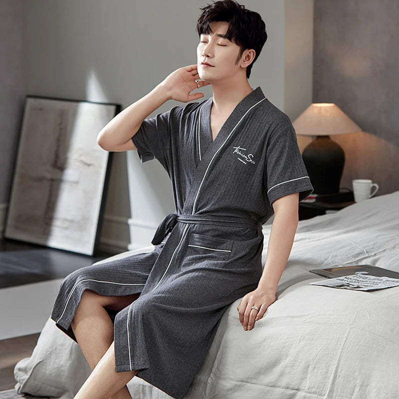 Peignoir Homme Manches Courtes Élégant Uni