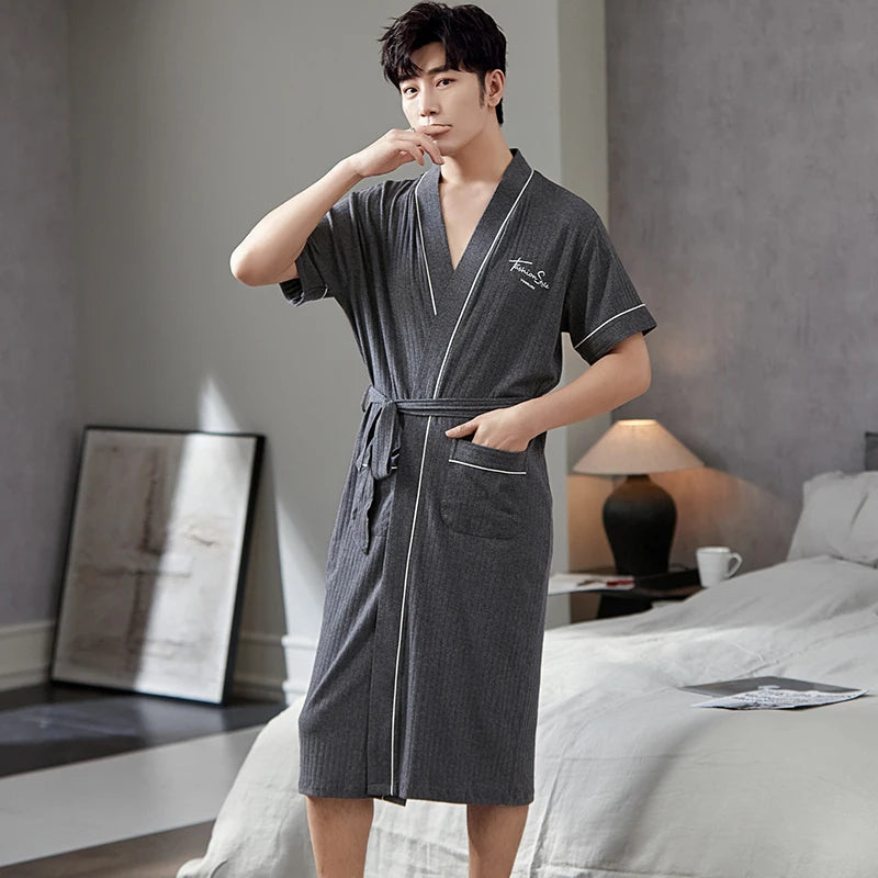 Peignoir Homme Manches Courtes Élégant Uni