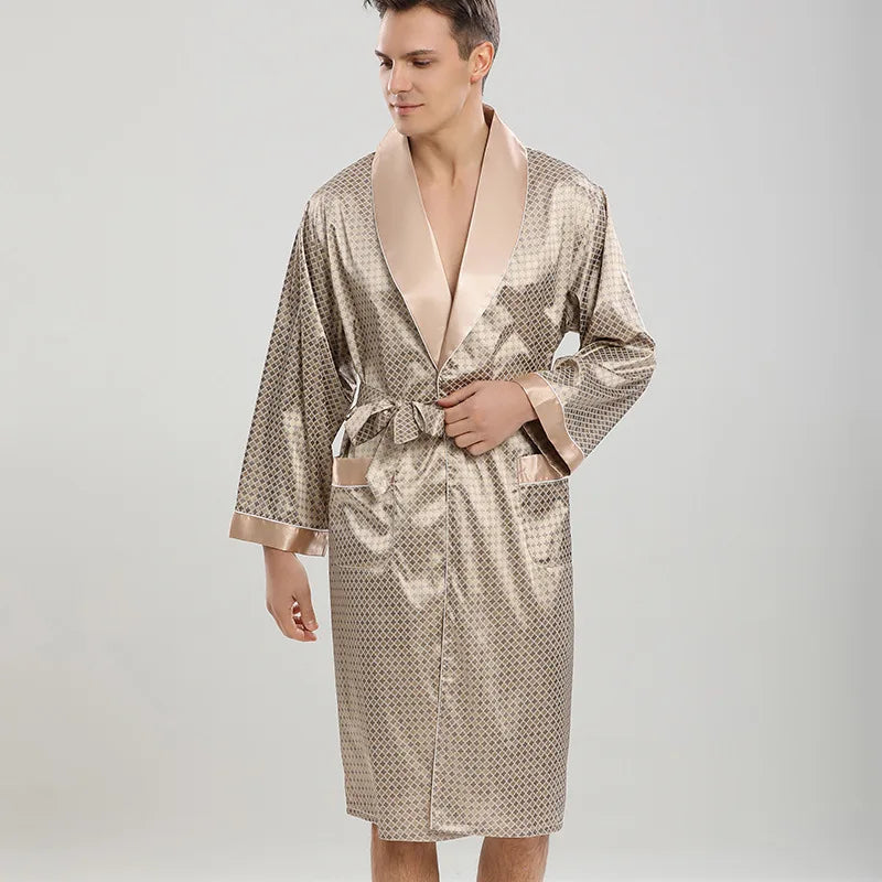 Peignoir Homme Satin à Motifs Or