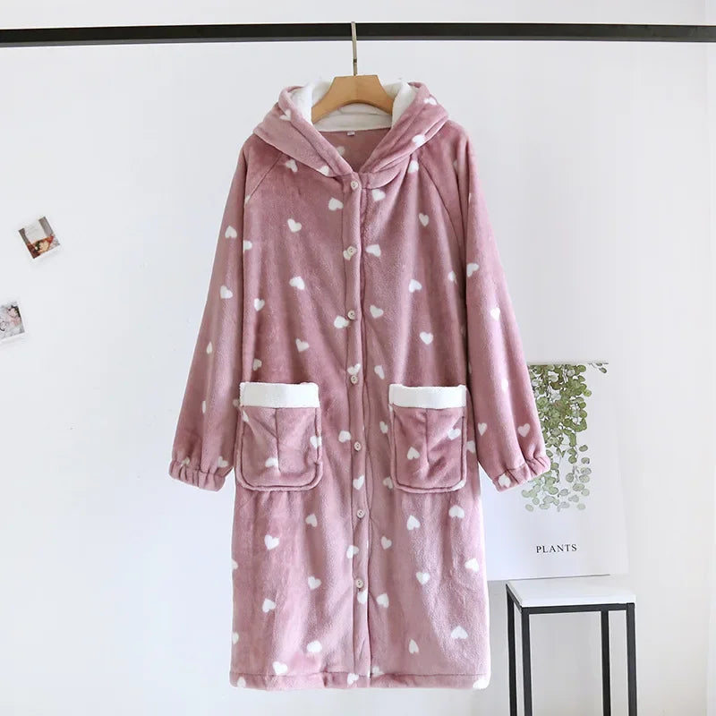 Peignoir Polaire Femme Chaud à Capuche