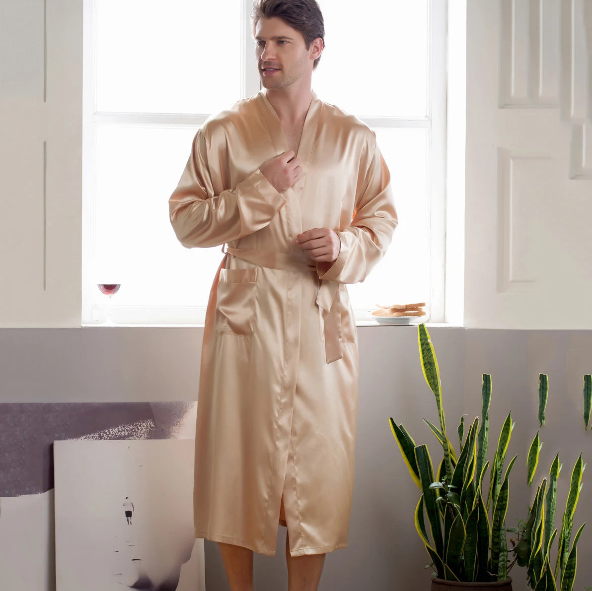 Peignoir Homme Satin Uni Long