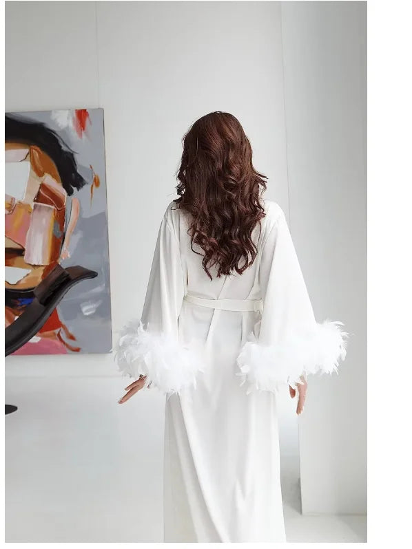 Peignoir Femme Soie avec Plumes