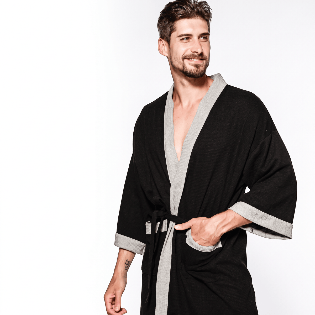 Le Prestige du Peignoir Peignoir de Bain Homme Gaufré Poches