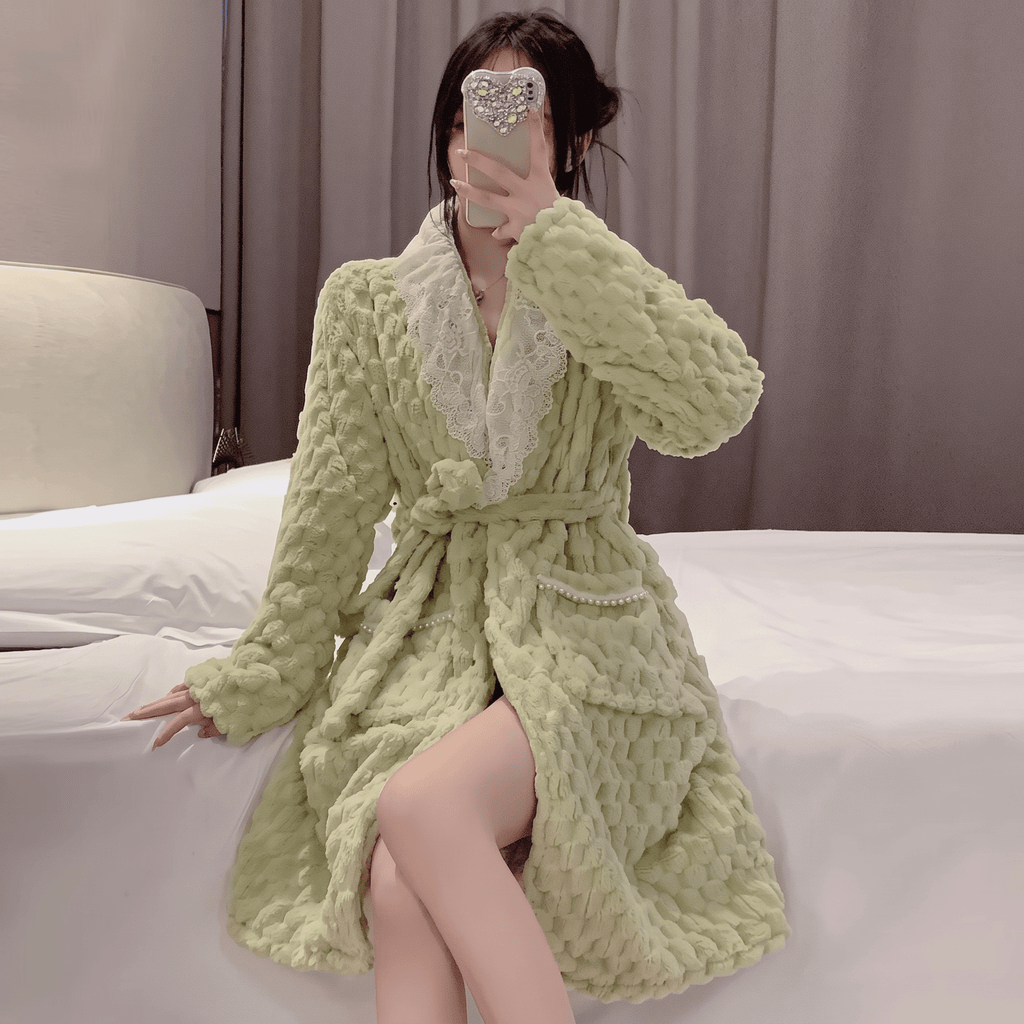 Le Prestige du Peignoir Peignoir Femme Polaire Dentelle Doux