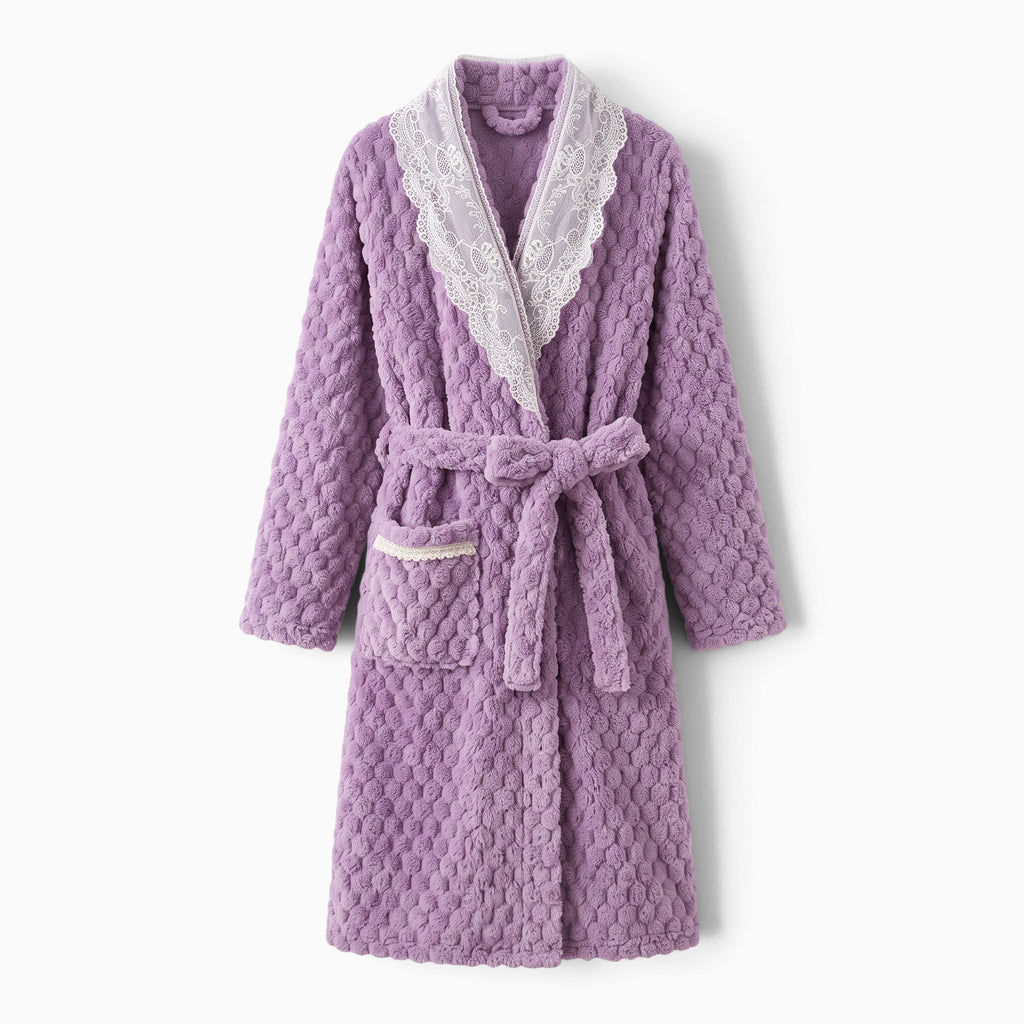 Le Prestige du Peignoir Peignoir Femme Polaire Dentelle Doux
