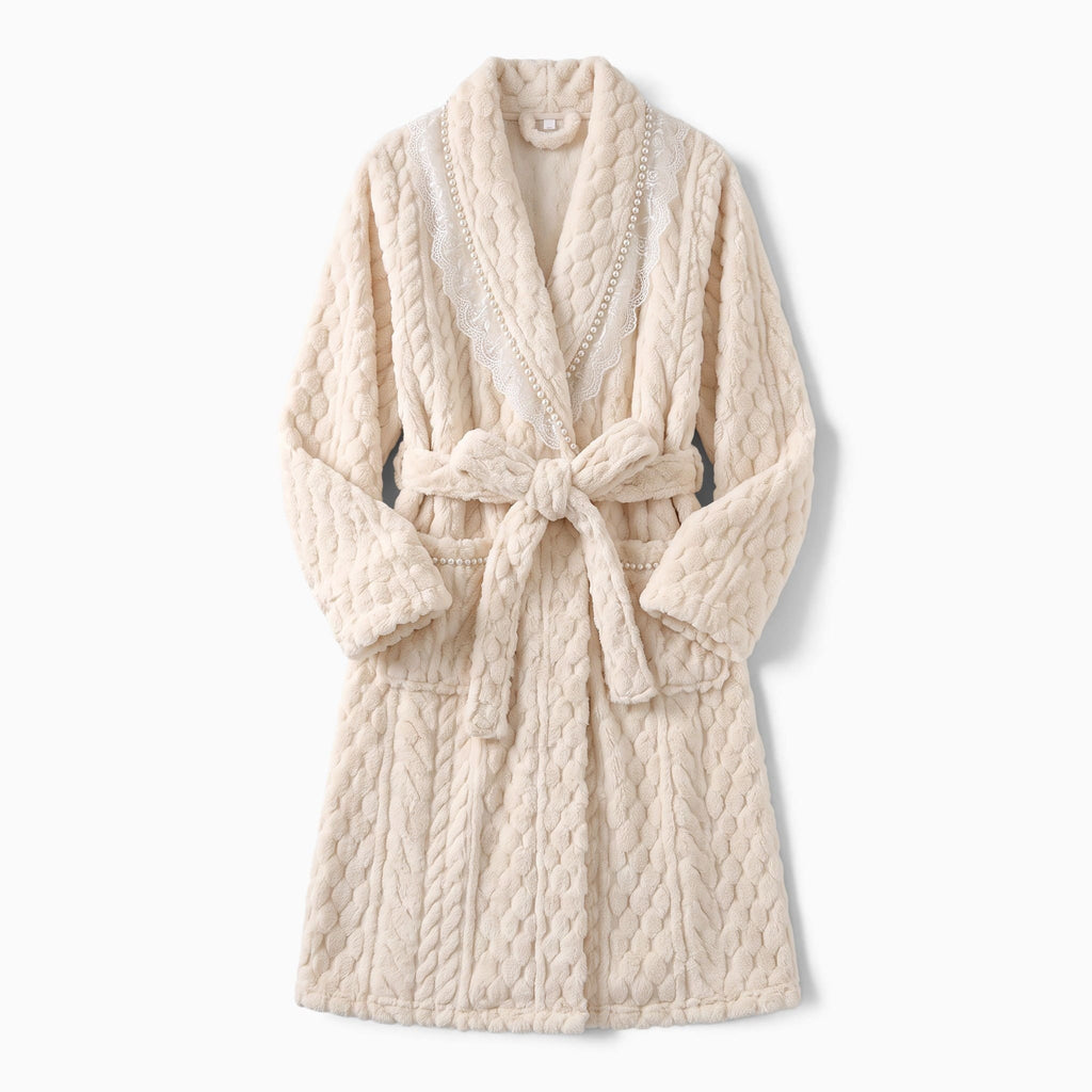 Le Prestige du Peignoir Peignoir Femme Polaire Dentelle Doux