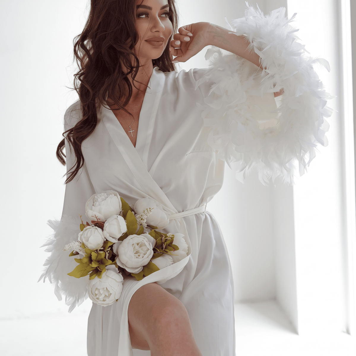 Le Prestige du Peignoir Peignoir Femme Soie avec Plumes