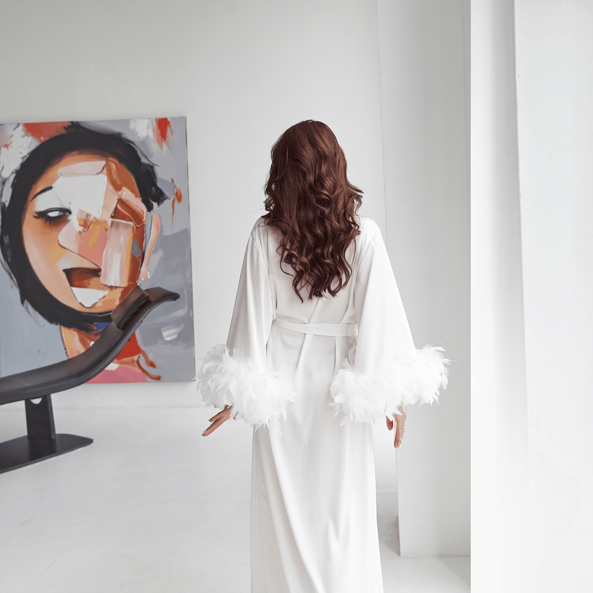 Le Prestige du Peignoir Peignoir Femme Soie avec Plumes