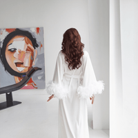 Le Prestige du Peignoir Peignoir Femme Soie avec Plumes