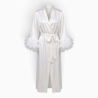Le Prestige du Peignoir Peignoir Femme Soie avec Plumes