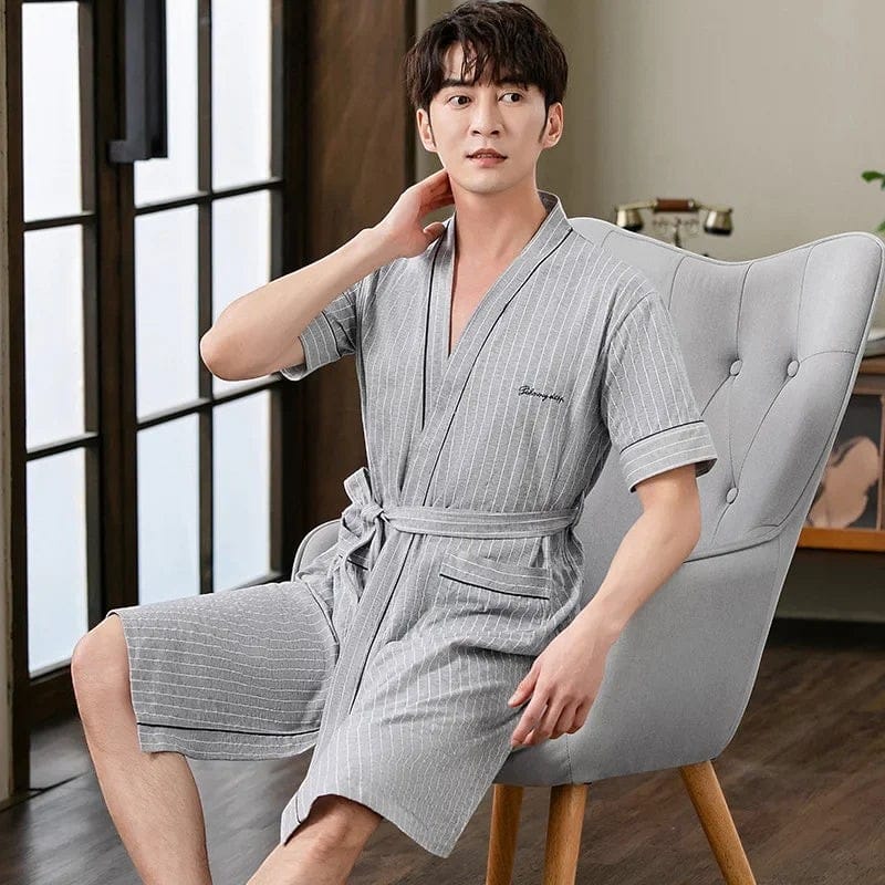 Le Prestige du Peignoir Peignoir Homme Manches Courtes à Rayures