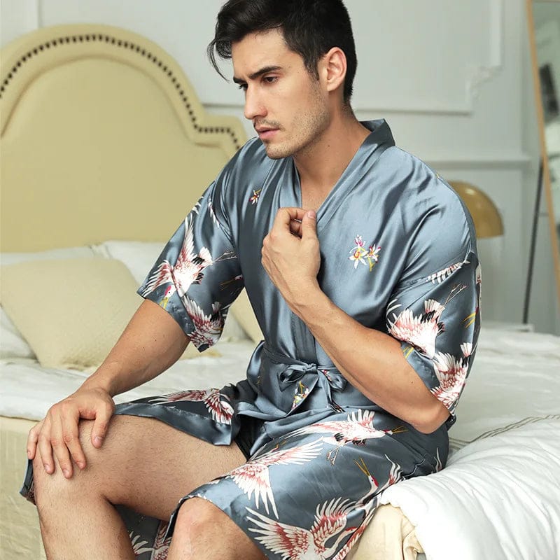 Le Prestige du Peignoir Peignoir Homme Satin Oiseau