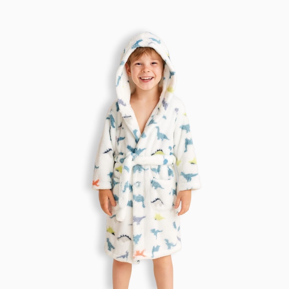Le Prestige du Peignoir Peignoir Polaire Enfant Dinosaure Blanc
