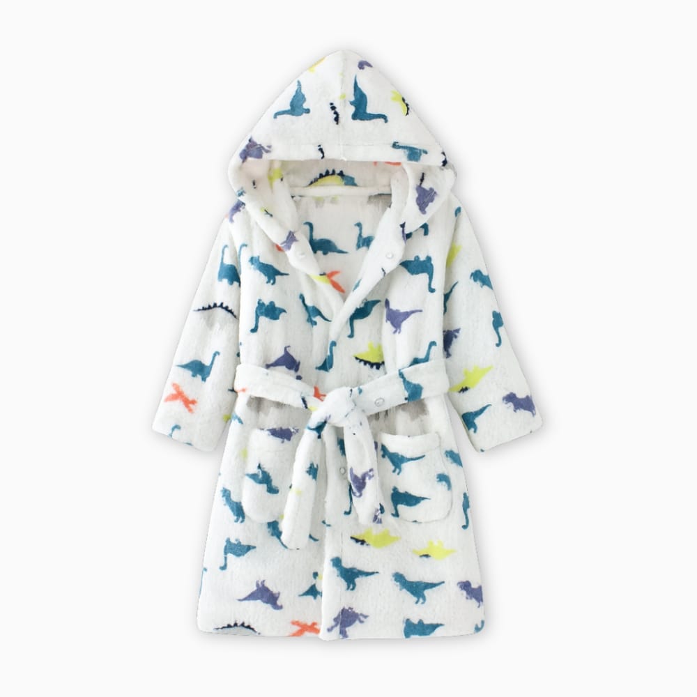 Le Prestige du Peignoir Peignoir Polaire Enfant Dinosaure Blanc