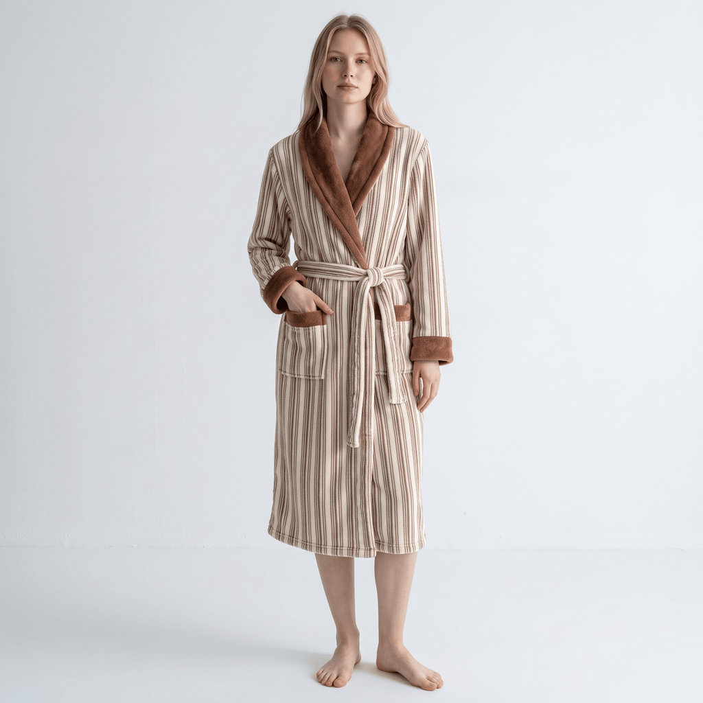 Le Prestige du Peignoir Peignoir Polaire Femme à Rayures