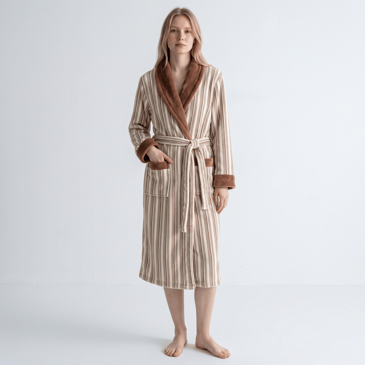 Le Prestige du Peignoir Peignoir Polaire Femme à Rayures