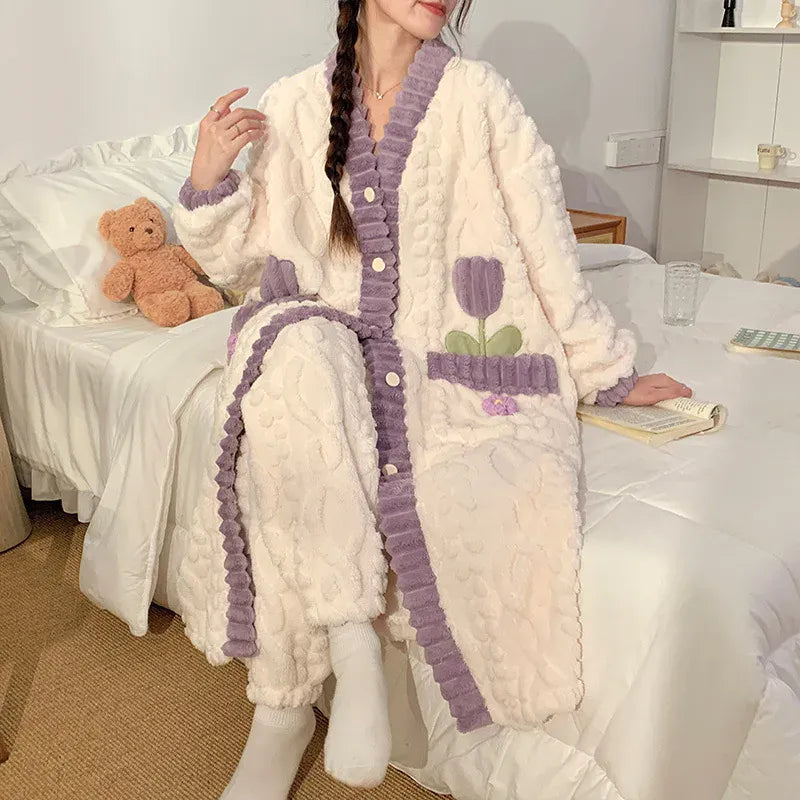 Le Prestige du Peignoir Peignoir Polaire Femme Chaud Doux à Motif