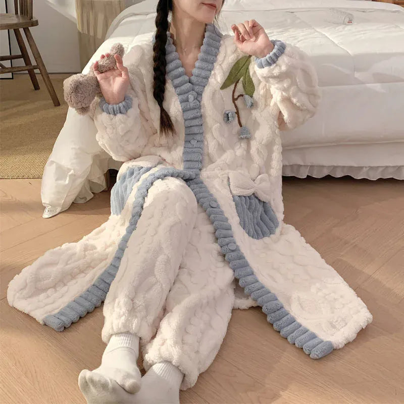 Le Prestige du Peignoir Peignoir Polaire Femme Chaud Doux Fleur