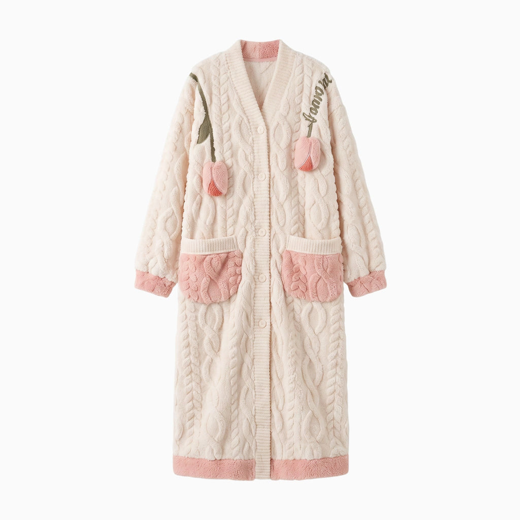 Le Prestige du Peignoir Peignoir Polaire Femme Chaud Doux Fleuri