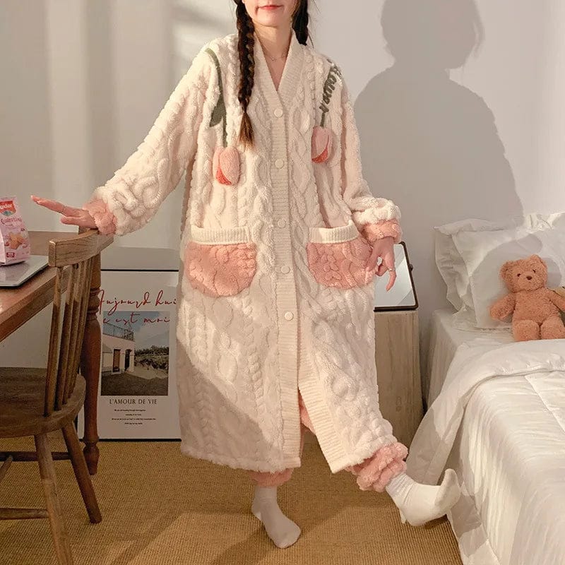 Le Prestige du Peignoir Peignoir Polaire Femme Chaud Doux Fleuri