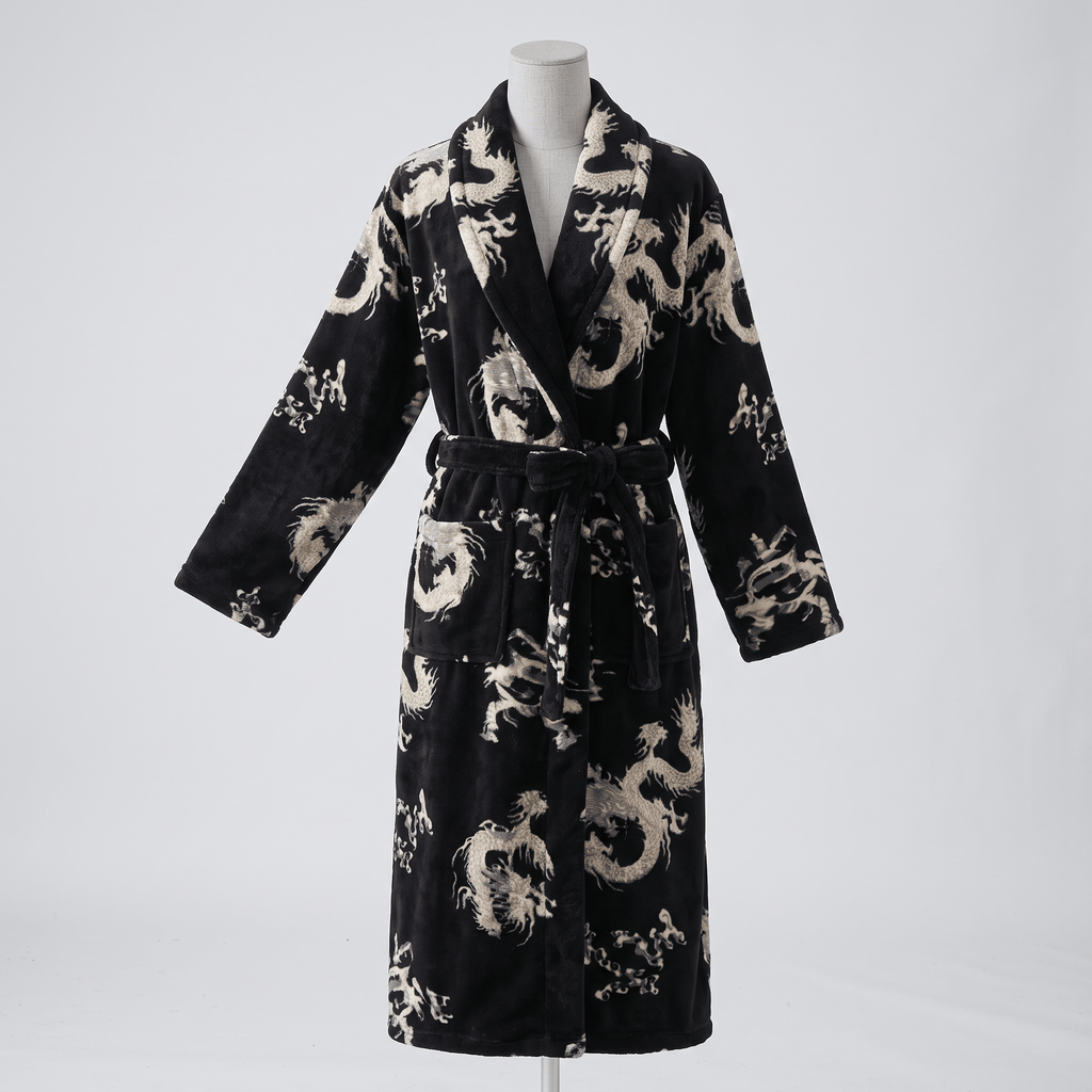 Le Prestige du Peignoir Peignoir Polaire Femme Noir Dragon