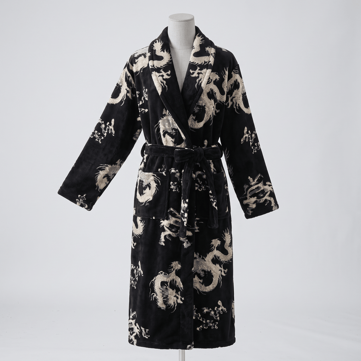 Le Prestige du Peignoir Peignoir Polaire Femme Noir Dragon