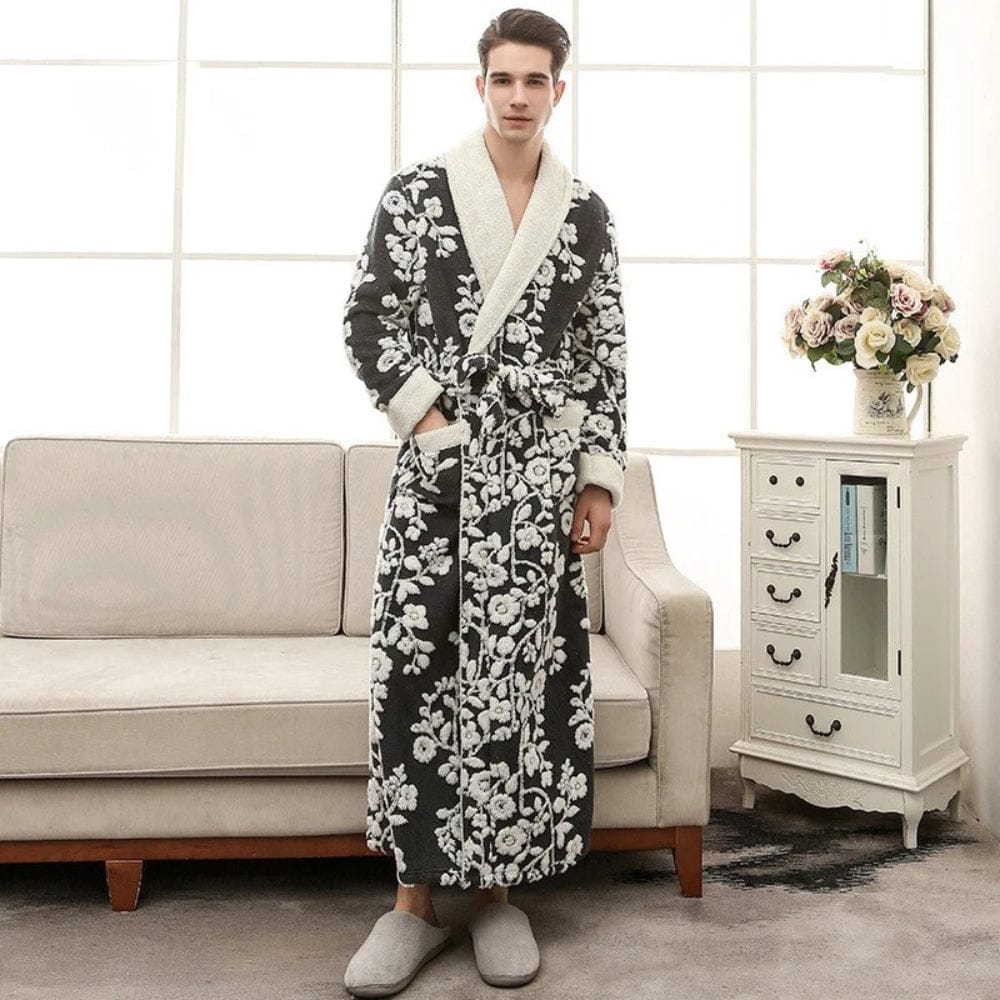 Le Prestige du Peignoir Peignoir Polaire Homme Long Fleuri