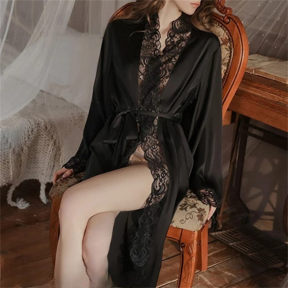Le Prestige du Peignoir Peignoir Satin Femme Long Dentelle