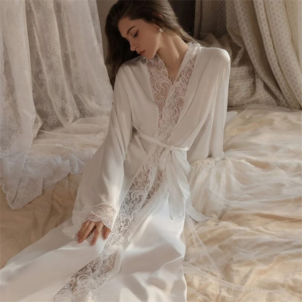 Le Prestige du Peignoir Peignoir Satin Femme Long Dentelle