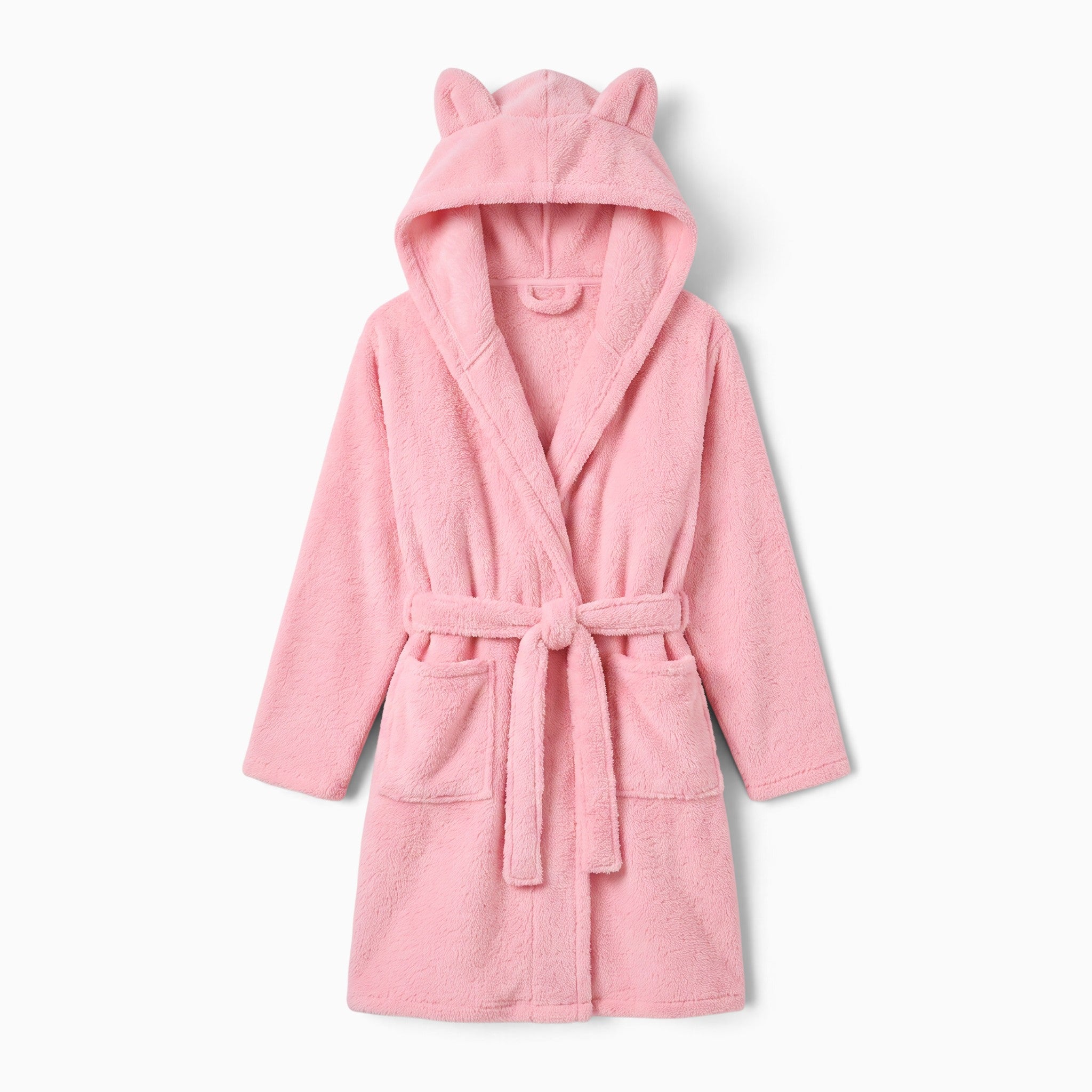 Peignoir UnPeignoir rose en polaire épaisse pour femme avec capuche à oreilles et ceinture nouée